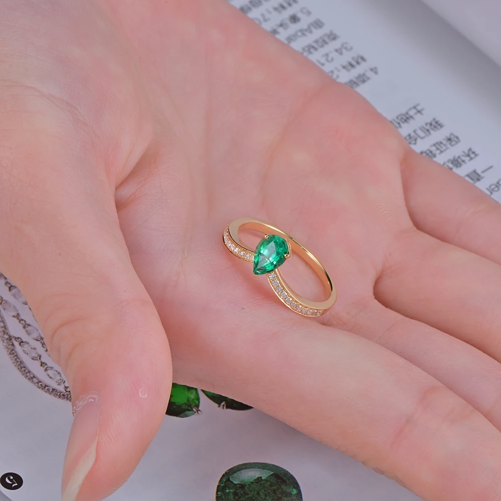 Caimao Jewelry 14k Yellow Gold 0.59ct Natural Emerald and 0.11ct Diamond Engagement Ring | Украшения и аксессуары