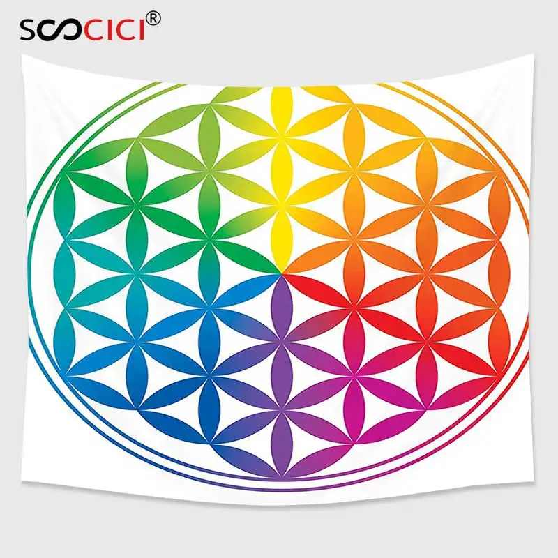 Кутом гобелен настенный, Sacred Geometrty Декор Медитирующий на поза лотоса с чакра точками на тело йога дзен Тема мира - Цвет: W14