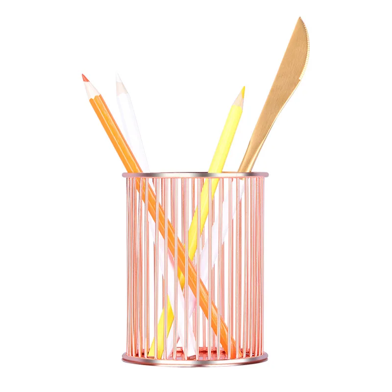 

2019 Nordic Simplicity Rose Gold Metal Iron Storage Basket Combination Holder Desk Desktop Accessories Stationery Organizer