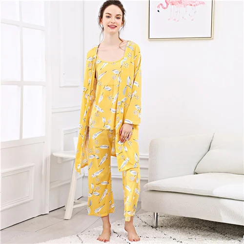 Цвет: желтый Dotfashion/пижамный комплект на бретельках с желтыми листьями, женская осенняя одежда, Повседневная летняя одежда для сна с длинным рукавом, пижамные комплекты - Цвет: Цвет: желтый