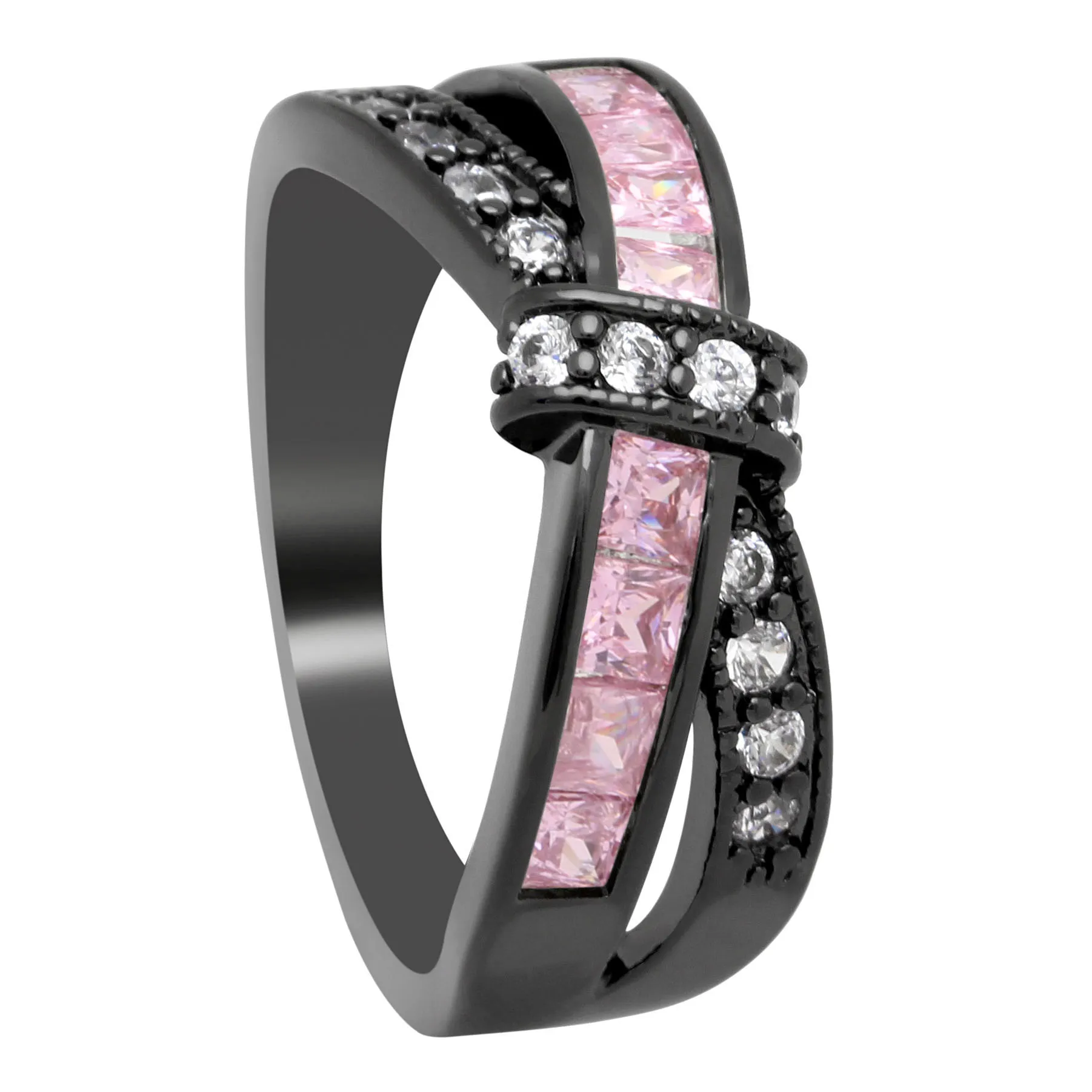Pink black Обручальное кольцо для девушки подарок крест розовый красный циркон из камня принцесса женские свадебные фиолетовые синие серебряные цвета ювелирные изделия - Цвет основного камня: Pink black