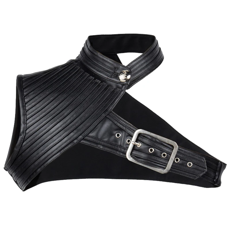 Black &amp Brown Faux Leather Shoulder Collar Steampunk With Button Striped Corsets Bustiers Jacket Accessories Wholesales Price | Женская