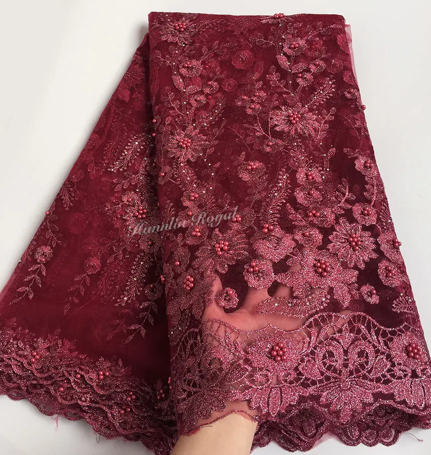 5 ярдов чистый персиковый люрекс Вышивка Французский кружевной ткани