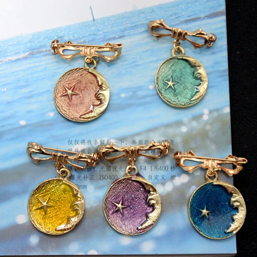 Timlee X071 Free Shipping New Cartoon Retro Moon Star Metal Brooch Pins Fashion Jewelry Wholesale | Украшения и аксессуары