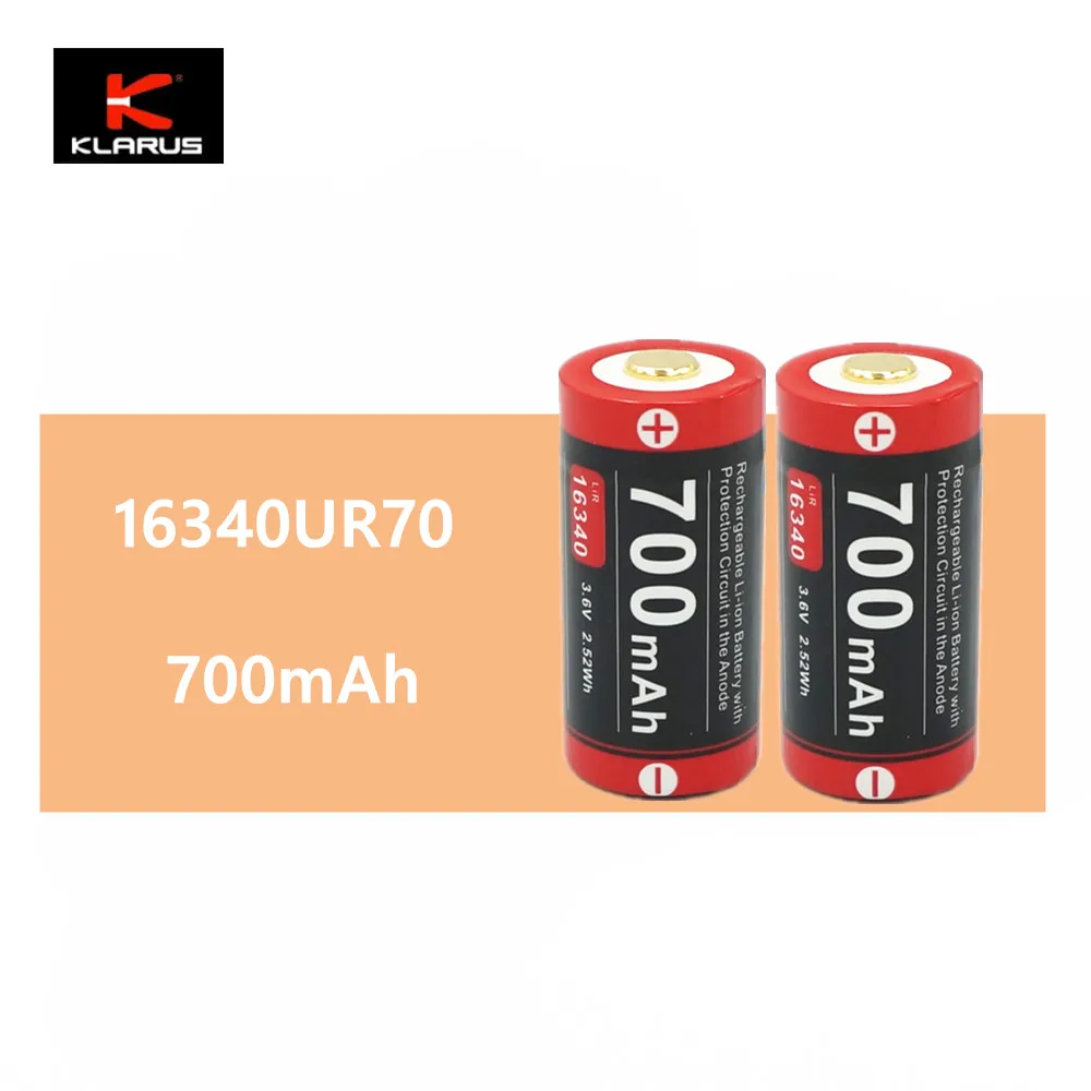 2 шт Klarus 16340UR70 700mah литий ионная аккумуляторная батарея с портом зарядки Micro usb 3 6 V