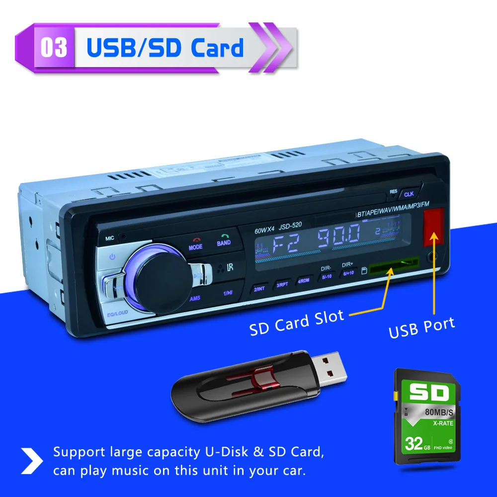 12 В в тире 1 Din Bluetooth Стерео FM радио аудио MP3 плеер 5 зарядное устройство USB SD AUX IN Авто