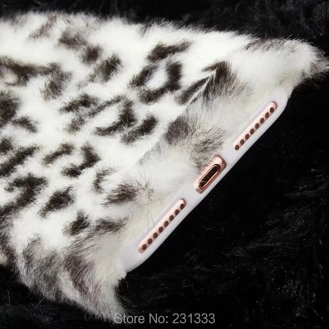 Мягкий чехол из ТПУ с леопардовым принтом и кроличьим мехом C-ku для Iphone 8 7 Plus 6 6S 5 SE