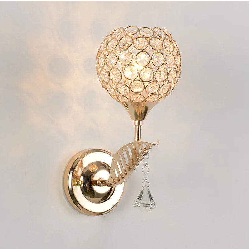 Круглый настенный светильник светодиодный с кристаллами для гостиной и спальни |