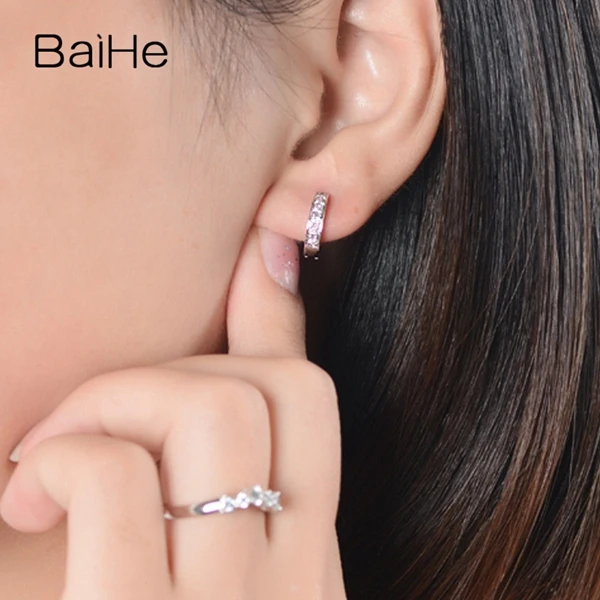 BAIHE Solid 14 K желтое золото 0.18ct круглый полный огранки натуральные бриллианты Свадебные модные ювелирные изделия серьги-гвоздики