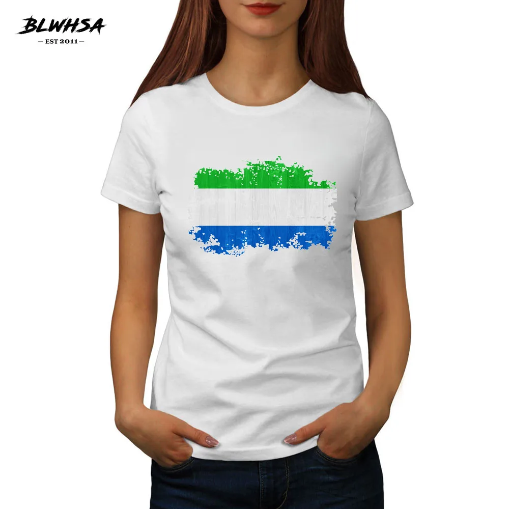 

BLWHSA Women Fashion Sierra Leone Flag Nostalgic Style T Shirt Casual Lady Tops Sierra Leone flag Printed Short Sleeve Tees