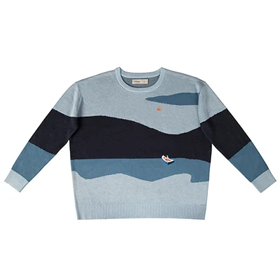 lake water sweater YIZISToRE/оригинальные повседневные свободные вязаные свитера с длинными рукавами для девочек и мальчиков, серия пейзажей, Осень-зима г.(FUN KIK - Цвет: lake water sweater