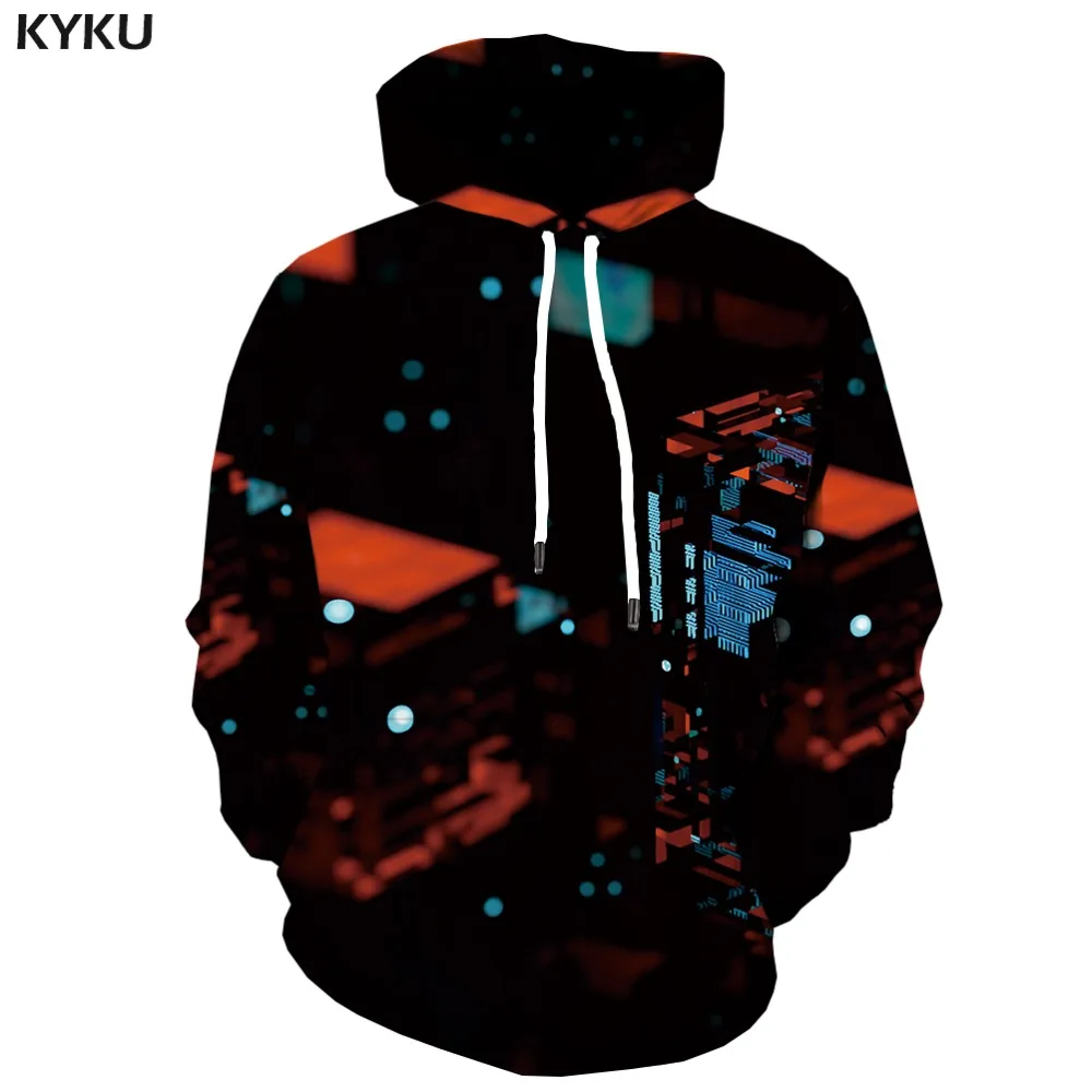 KYKU, 3d толстовки, кубические толстовки Rubiks, мужские толстовки в квадрате, 3d Геометрическая Толстовка с капюшоном, аниме, черная толстовка с принтом, Повседневная Толстовка с капюшоном