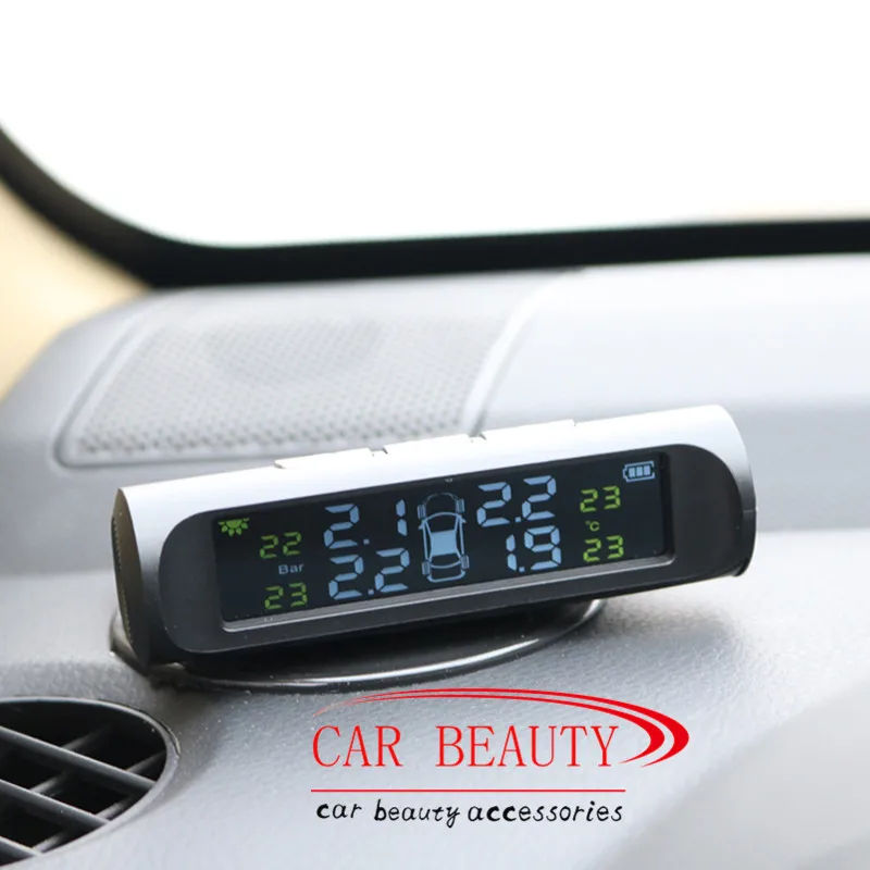 Новая система контроля давления в автомобильных шинах TPMS Солнечная энергия беспроводной ЖК-дисплей с 4 внутренними датчиками автоматическая охранная сигнализация