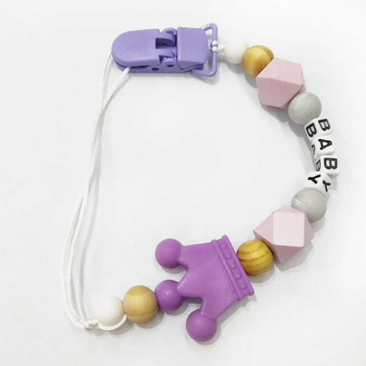 Purple Натуральный Деревянный успокаивающий зажим DIY пустышка держатель BPA бесплатно пустышка цепи для ребенка Персонализированные цепи для детей соски и игрушки - Цвет: Purple