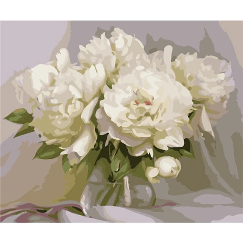 YIKEE decorative canvas oil painting by numbers paint White peony | Дом и сад