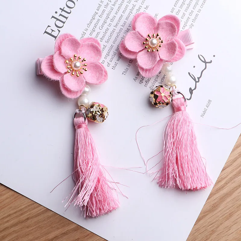 2 pink 2 шт./лот, заколки для волос с китайскими шариками и кисточками, красная повязка на голову, новогодняя заколка для волос, ручная работа, ободок, аксессуары для волос, банты для волос - Цвет: 2 pink