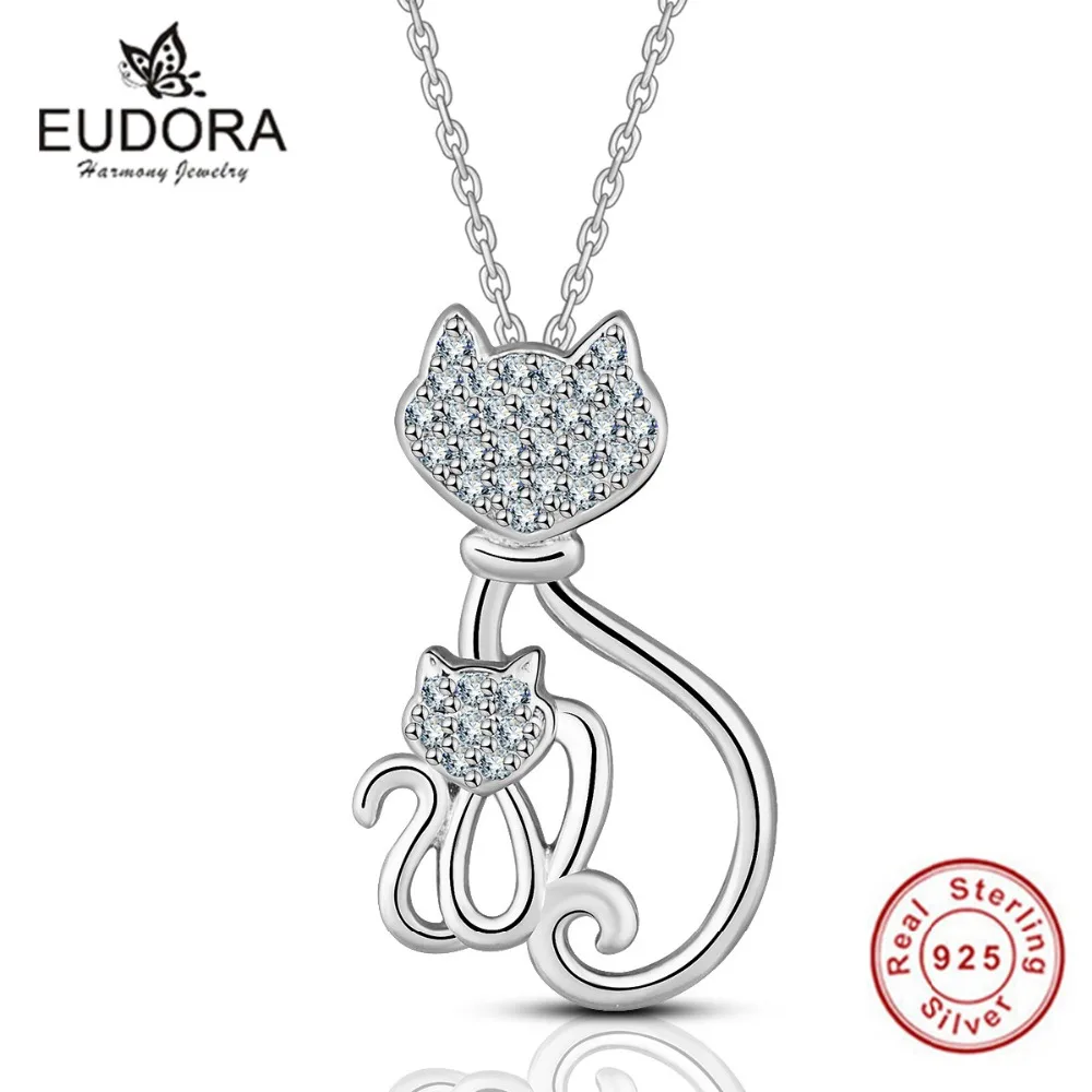 Eudora, настоящее 925 пробы, серебряные ожерелья, подвески и ожерелья с кошками, Стерлинговое Серебро, 925, ожерелье с кошкой, модное ювелирное изделие
