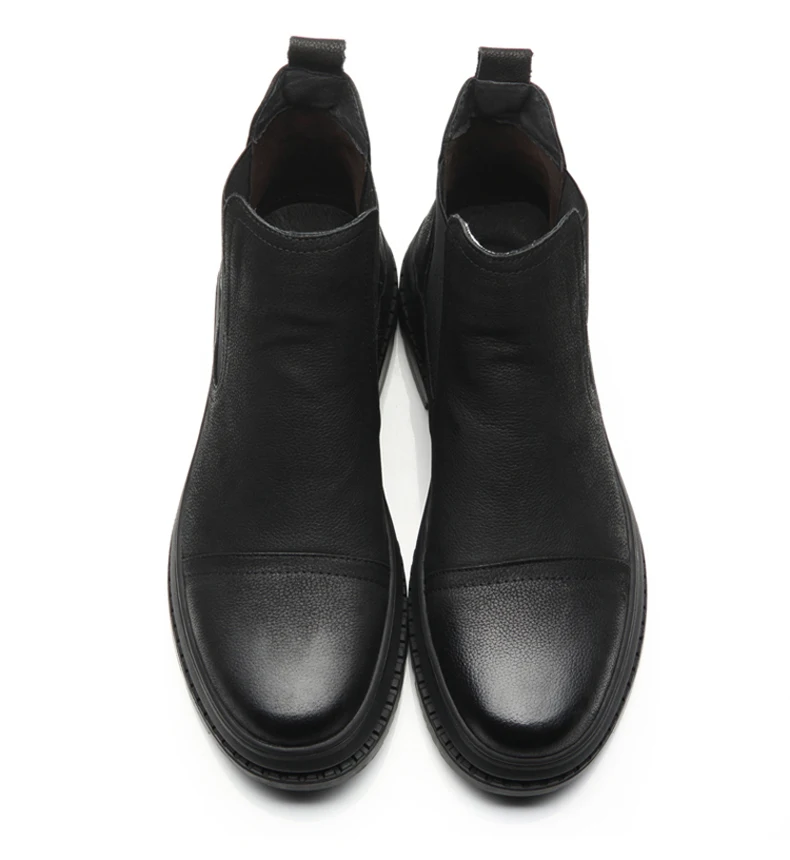 Plus Size 38-47 Chelsea Boots Men Winter Shoes Black Genuine Leather Thick sole Mens Footwear Warm Plush nonslip snow boots