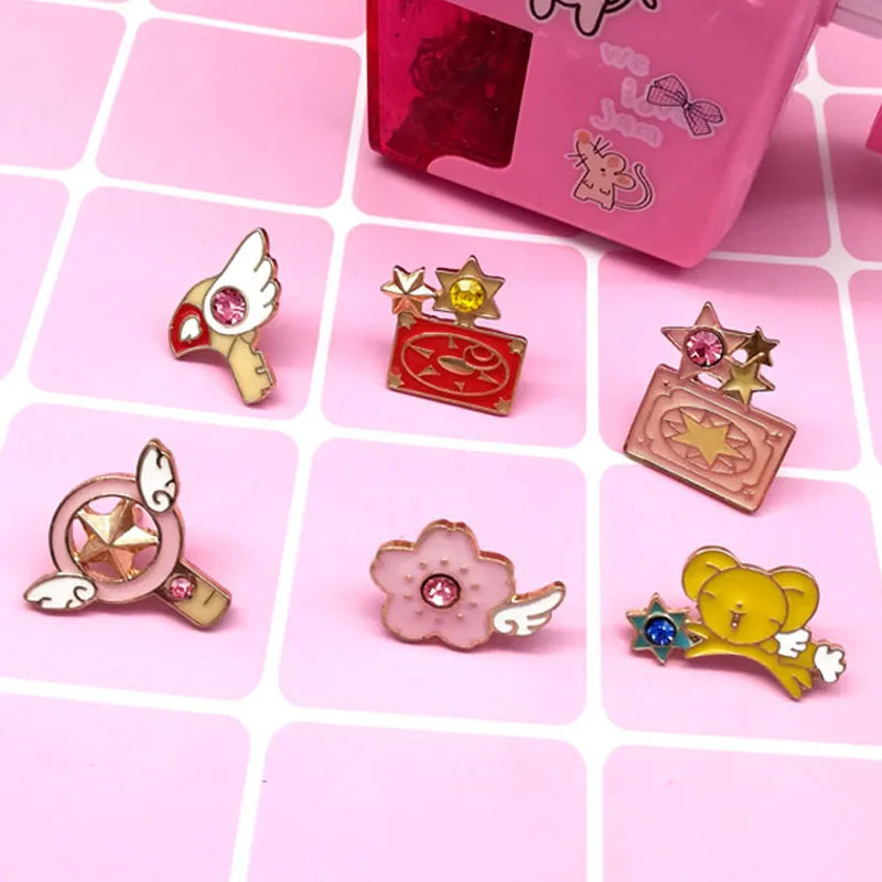 6 шт./лот, аниме, карточка, Captor Sakura, косплей, меч керо, Kinomoto, звездная палочка, ключ, эмаль, на лацкане, значок, брошь, коллекция, подарок для девочки