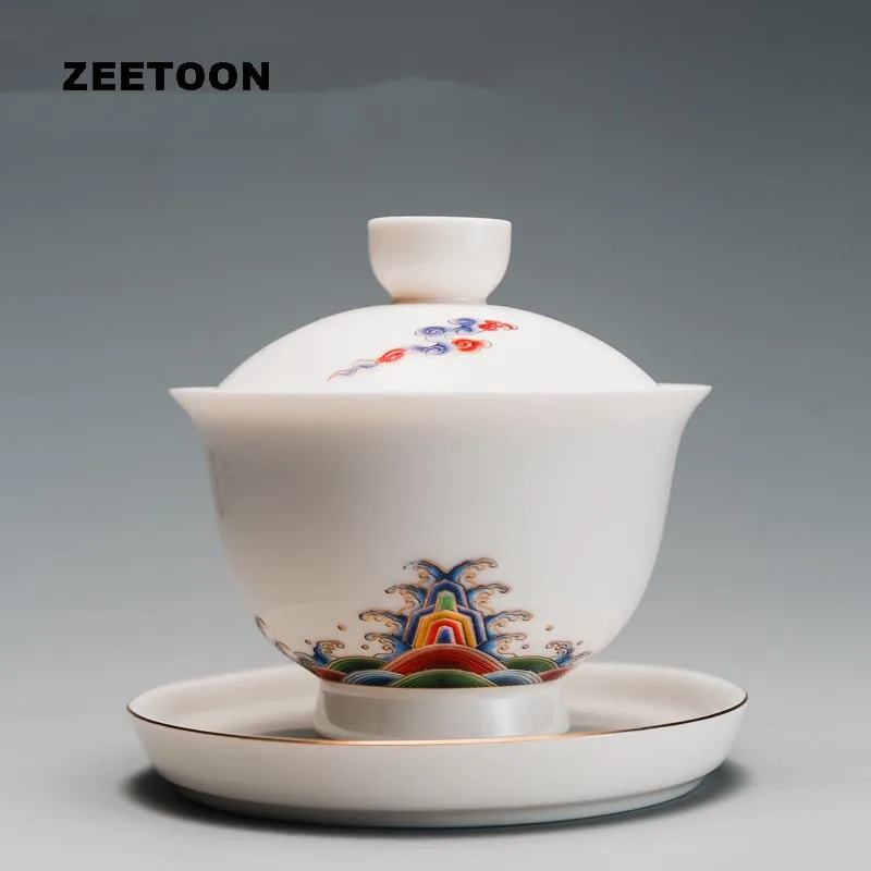 Белая фарфоровая разноцветная чайная чаша Gaiwan с крышкой набор блюдец для чайной