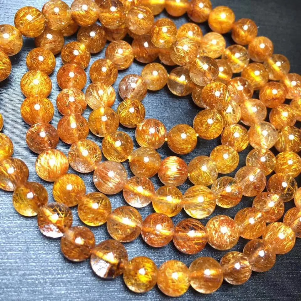 

5.9mm Natural Copper Rutilated Bracelet For Women Men Business Gift Round Beads Quartz 3 Laps Crystal Fashion Bracelets AAAAA