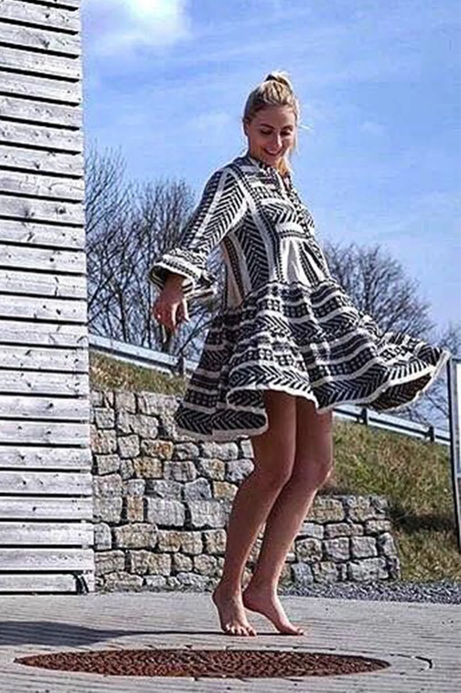 Для женщин Цветочный сарафан Boho Лето V образным вырезом праздник Пляж с длинным рукавом Короткие мини платье