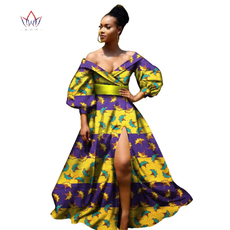african bazin dresses for women african Three Quarter sleeves dresses for women african clothing wax dashiki fabric WY2255