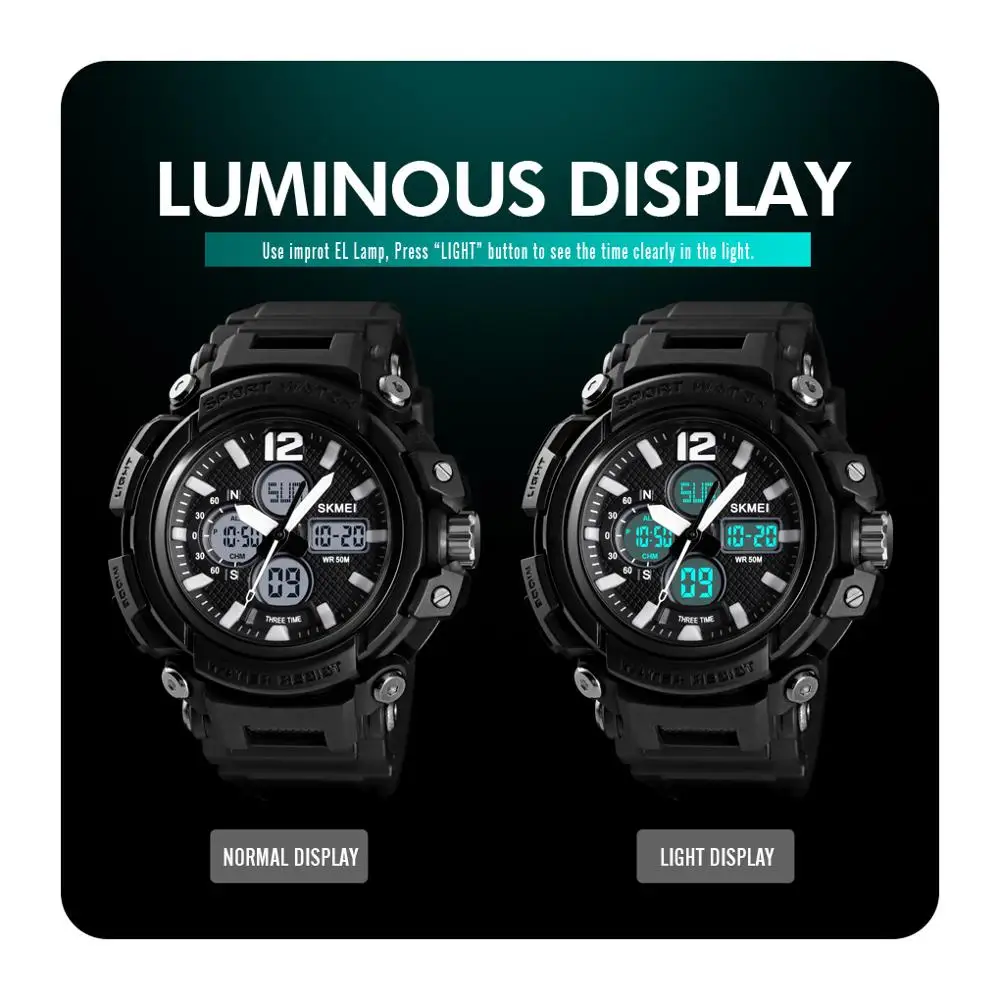 SKMEI Sport Men Watch Dual Display Digital Luminous 5Bar Waterproof 3Time Multl-Function montre homme 1498 Quartz | Наручные часы