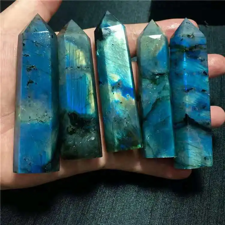 

TOP!!! 5Pcs NATURAL Labradorite QUARTZ CRYSTAL WAND POINT HEALING
