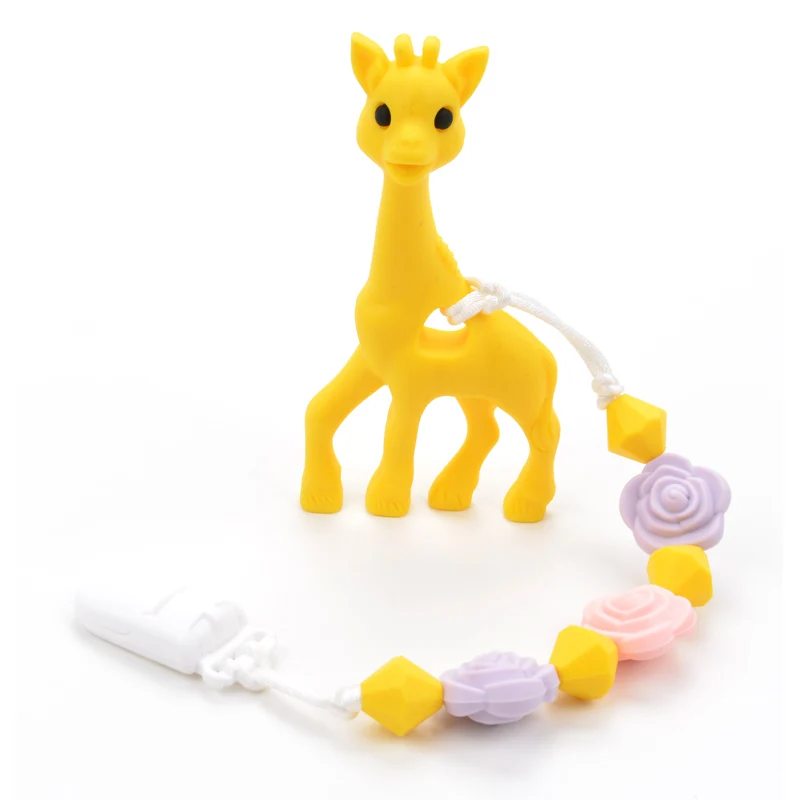 Силиконовые Прорезыватели жираф животное жевательное ожерелье Прорезыватель игрушка Жевательная Прорезыватель Соска зажим для переноски ребенка безопасности силикона