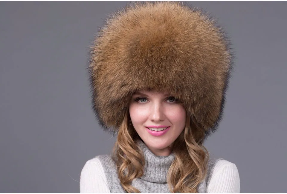 JKP, новинка, настоящая женская зимняя теплая шапка из натурального Лисьего меха, шапки Авиатор из русского меха, Лыжные шапки, модные шапки-бомберы для взрослых, HJL-01