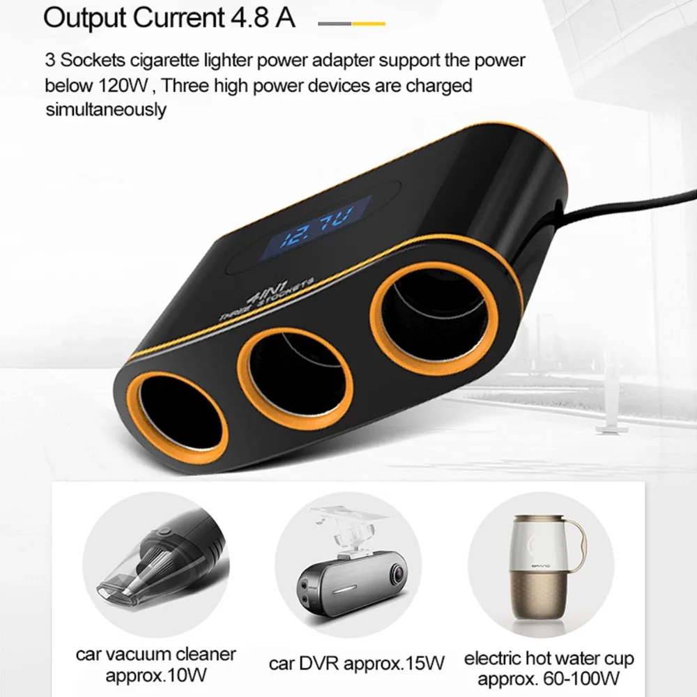 SOONHUA QC3.0 быстрое зарядное устройство 3 гнезда прикуривателя Автомобильное зарядное устройство с двумя портами usb Вольтметр дисплей для iPhone samsung