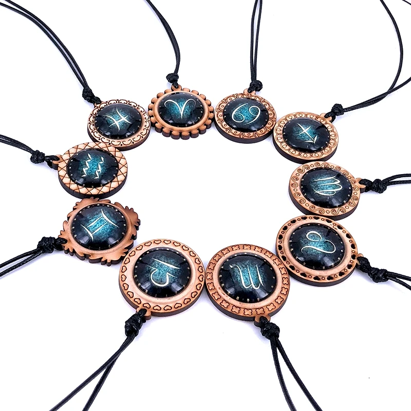 25 мм стеклянный кабошон ожерелье 12 созвездий чакра деревянная подвеска для