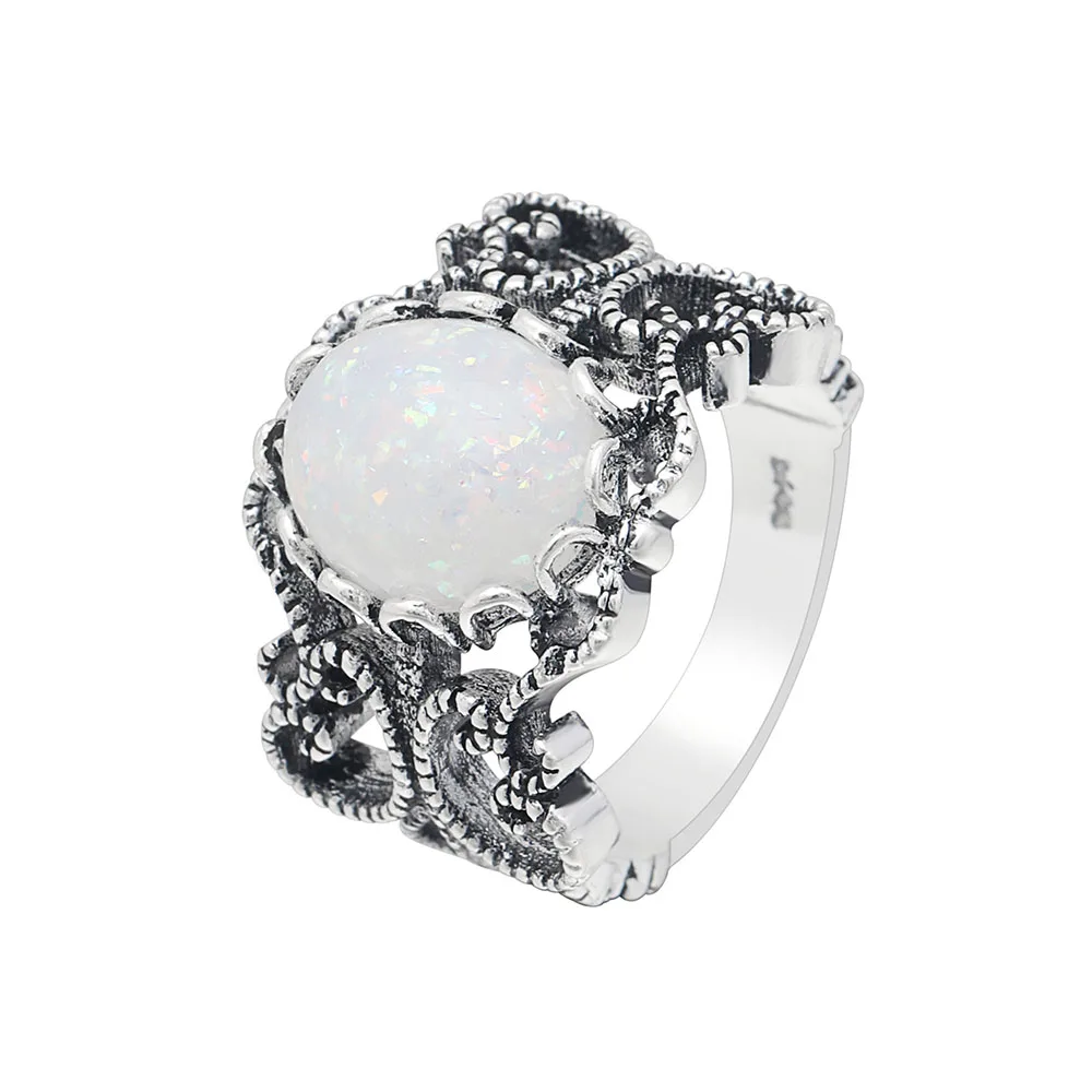 Винтажное серебряное ювелирное изделие белое кольцо с огненным опалом