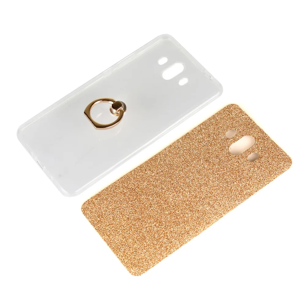 Silicone Case for Huawei Mate 10 Soft TPU Glitter Phone Transparent Protection Shell w/ Ring Grip Stand Holder Back Cover |
