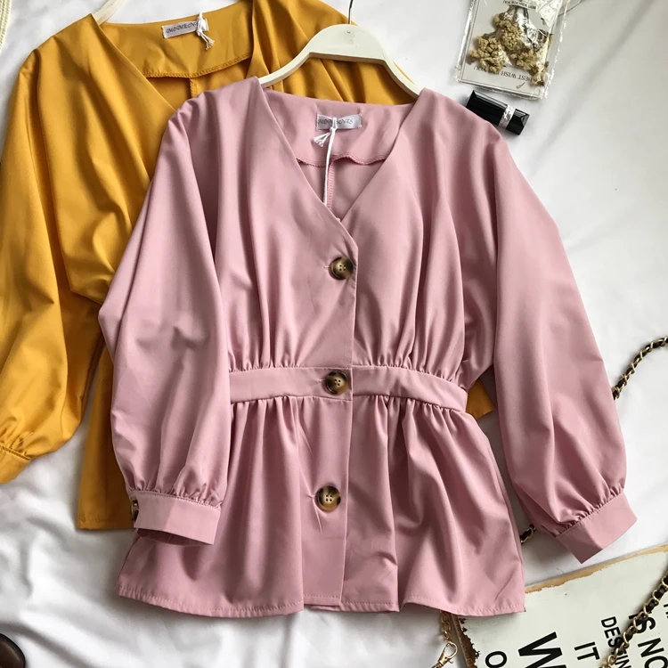 Женская шифоновая рубашка с длинным рукавом v-образным вырезом и высокой талией |