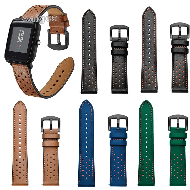 Модный кожаный ремешок для часов, ремешок для Xiaomi Huami Amazfit Bip BIT, сменный ремешок на запястье, ремешок 20 мм, кожаный браслет, ремешки