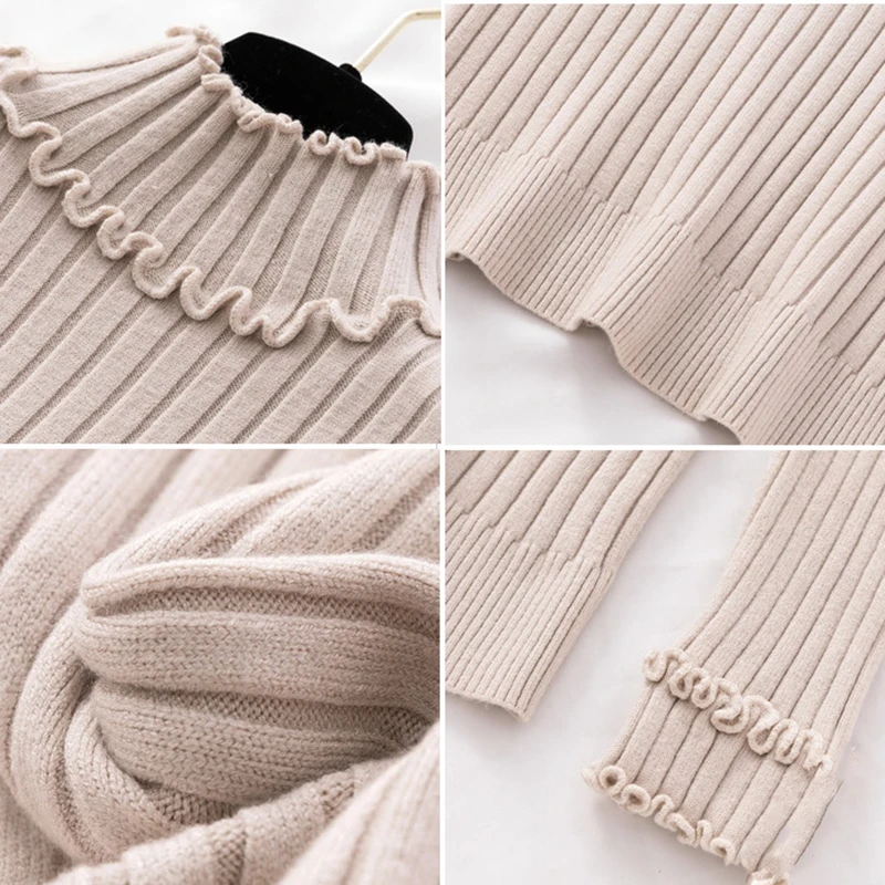 

Half high collar Sweater Fashion Autumn Winter Solid color Tops Women Knitted Pullovers Long sleeve Jumper Pull Femme Clothing
