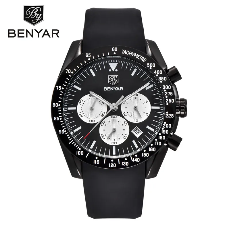 black black white B Новые BENYAR мужские часы Люкс Бизнес Премиум кварцевые часы таймер Автоматическая Дата Военные часы поле мужские часы - Цвет: black black white B