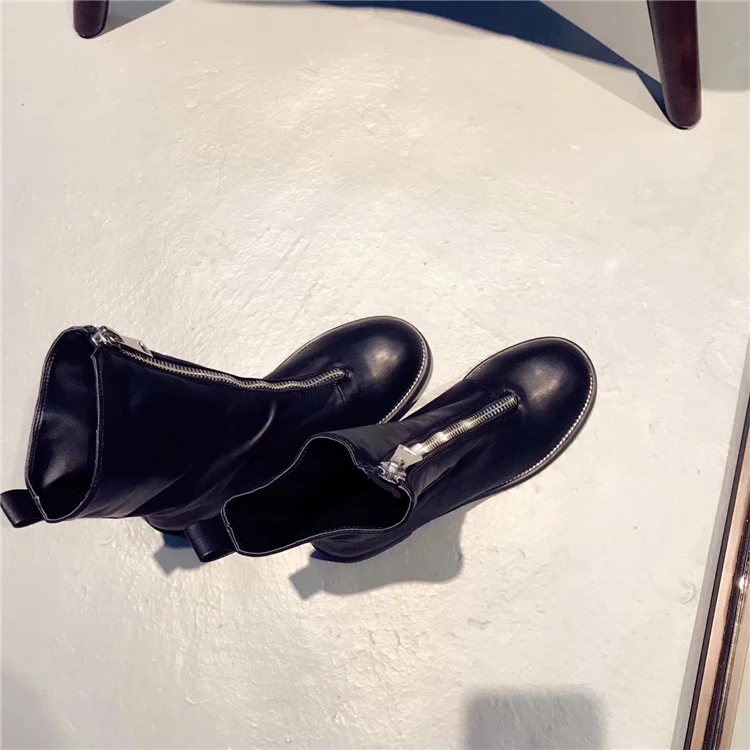 Женские Модные ботильоны на молнии спереди В рыцарском стиле с круглым носком