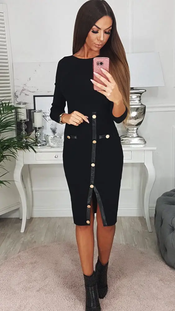 Черный Новинка года для женщин повязки Bodycon Вечерние длинным рукавом коктейль свитер короткое платье - Цвет: Черный