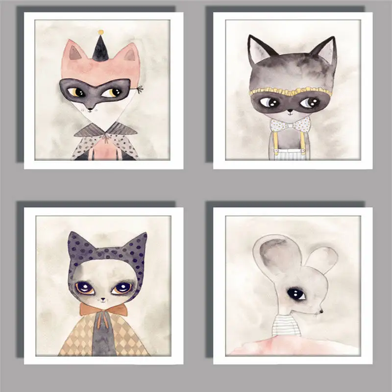 Скандинавский милый акварельный мультяшный кролик мисс холст постер