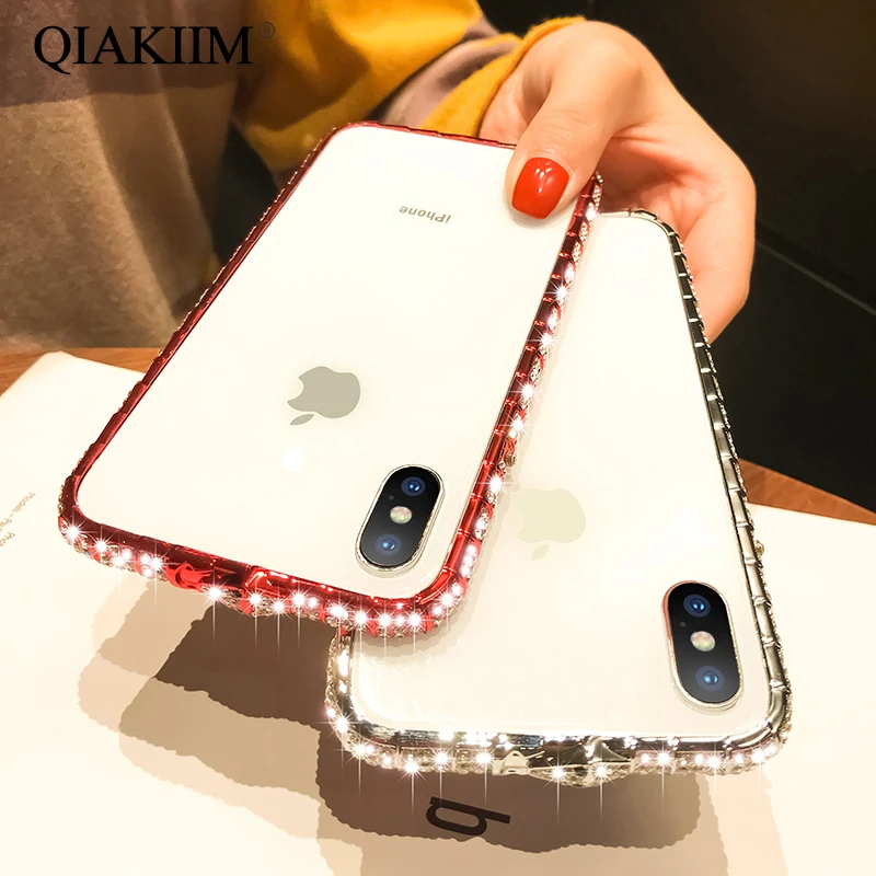 Luxury Bling Diamond Bumper Case For iPhone XS Max XR X 8 7 6 6S Plus Cases Fashion Glitter Rhinestone Inlay Metal Snake Frame