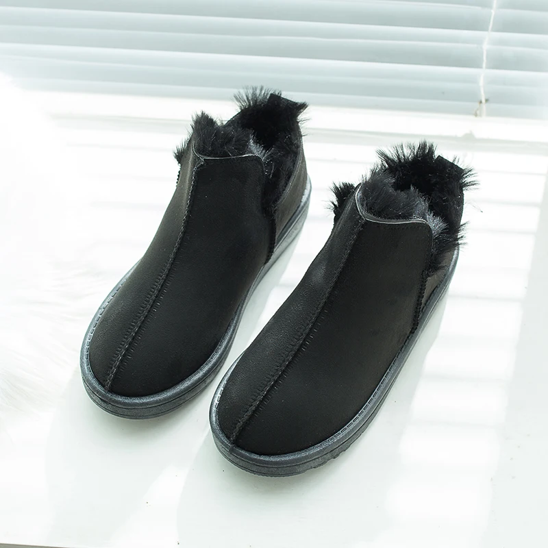 2018 модные зимние теплые женские ботильоны без шнуровки с круглым носком на