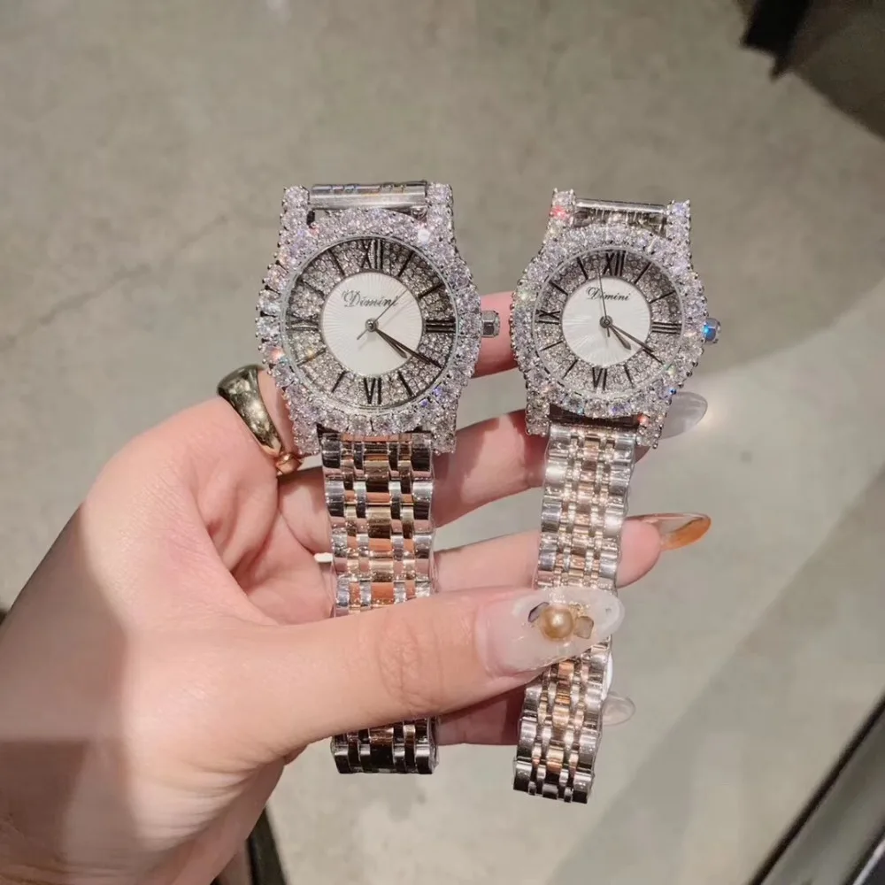 

2 Sizes Classic Roman Number Women Business Watches Luxury Rhinestone Bracelet Watch Quartz Shell Face Analog Diamond Wristwatch