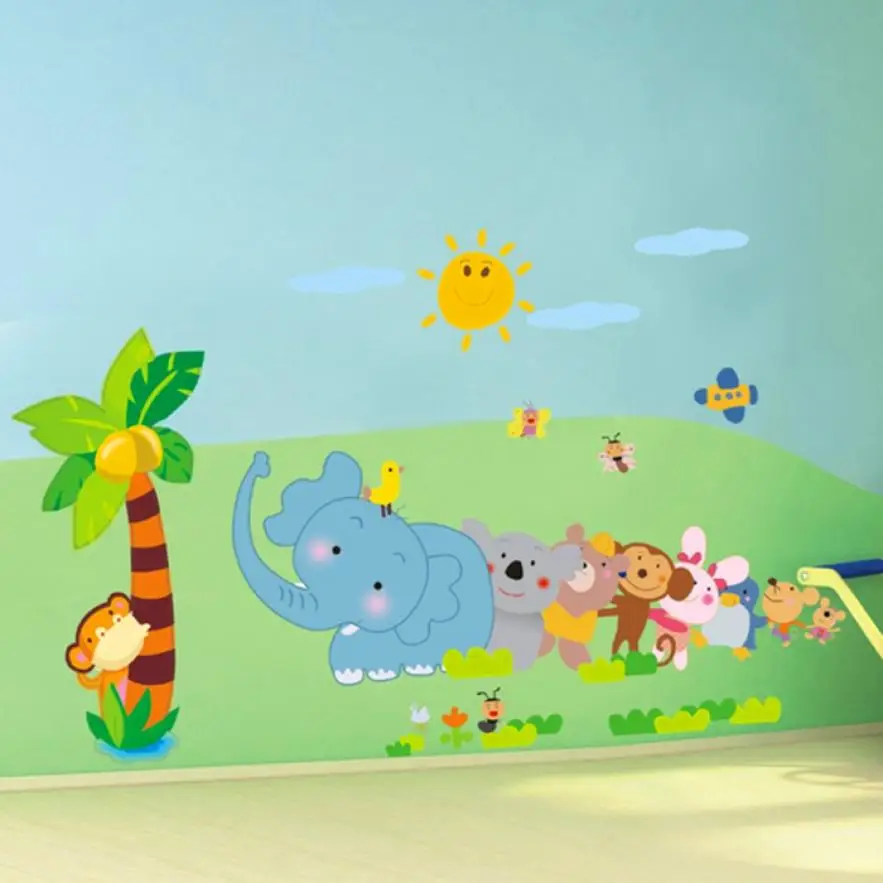 Домашний декор сделай сам детской комнаты мультяшное животное слон дерево ПВХ