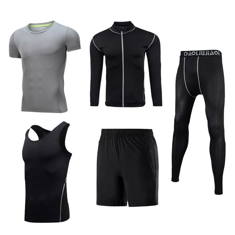Men sportswear-SS10 Мужская спортивная одежда, эластичные спортивные костюмы, дышащий спортивный костюм для пробежек, тренировок, спортзала, фитнеса, тренировки, одежда для быстросохнущего бега, мужской комплект - Цвет: Men sportswear-SS10