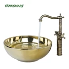 Роскошный золотой керамический смеситель для раковины в ванную комнату YANKSMART, смеситель для раковины, столешница для уборной, смеситель для раковины в раковине, набор аксессуаров