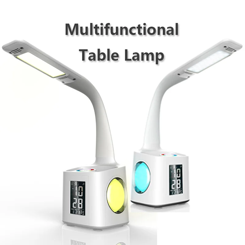 

LED Dimmable Eye Protect Desk Lamp LED Foldable Reading Table Lamp Light RGB Touch Control Calendar Alarm Clock Temperature Lamp