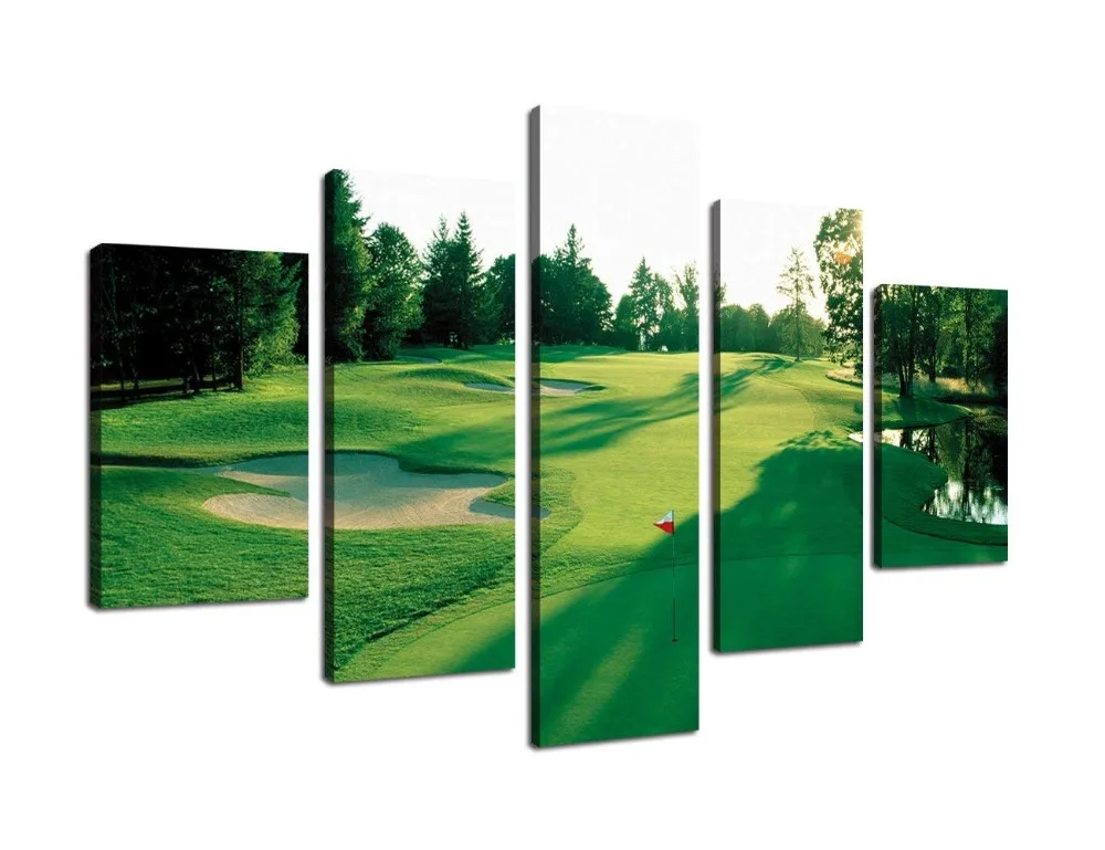 Модульные картины настенная живопись холст печать 5 шт. поле для гольфа деревья